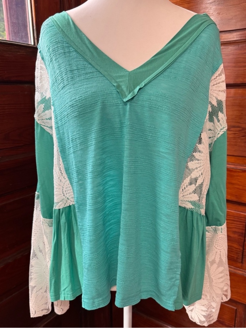 POL: Teal Tunic with White Lace Insets